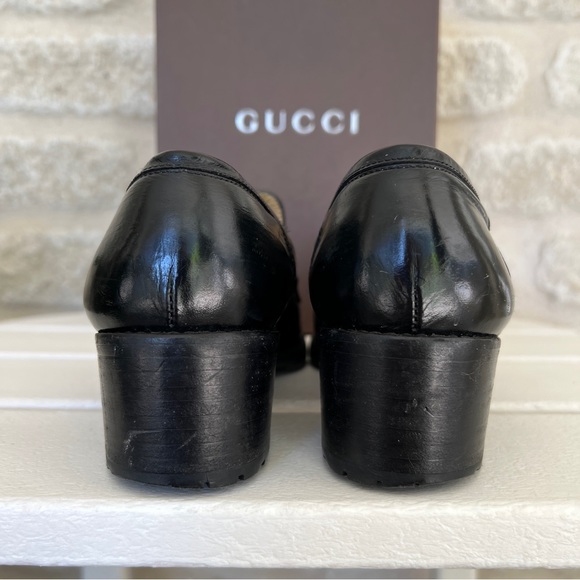 Gucci block heel horsebit loafers rubber sole vintage 90s moccasino nero 7 - Picture 9 of 16